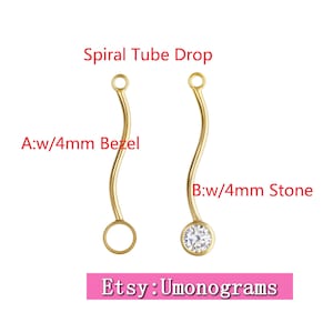 14K Yellow Gold Filled Spiral Tube Drop w/4mm Bezel/White 3A CZ Stone Drop   Wholesale DIY Jewelry Findings 1/20 14kt GF