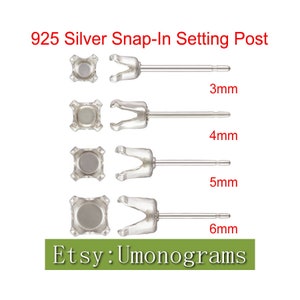 May include: Four silver snap-in earring settings with posts in sizes 3mm, 4mm, 5mm, and 6mm. Etsy: Umonograms