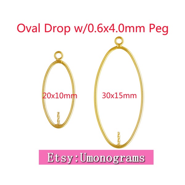 14K Yellow Gold Filled 20x10mm/30x15mm Oval Drop w/0.6x4.0mm Peg Wholesale Jewelry Findings 1/20 14kt GF