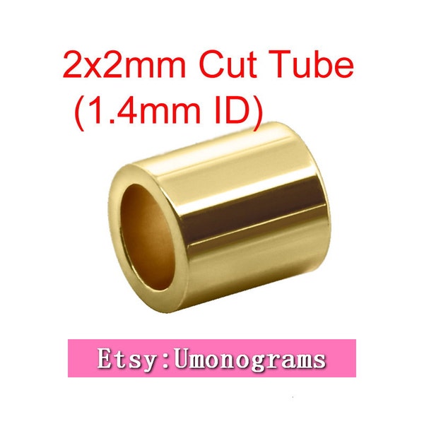 2x2mm Tube coupe droite à sertir perle intercalaire 14K jaune or vrac gros pleins bricolage bijoux Finddings 1/20 14kt GF