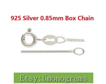 Collar terminado de cadena de caja de plata de ley 925 de 0,85 mm con cierre de resorte a pie, venta al por mayor a granel, hallazgo de joyería DIY hecho en EE. UU.