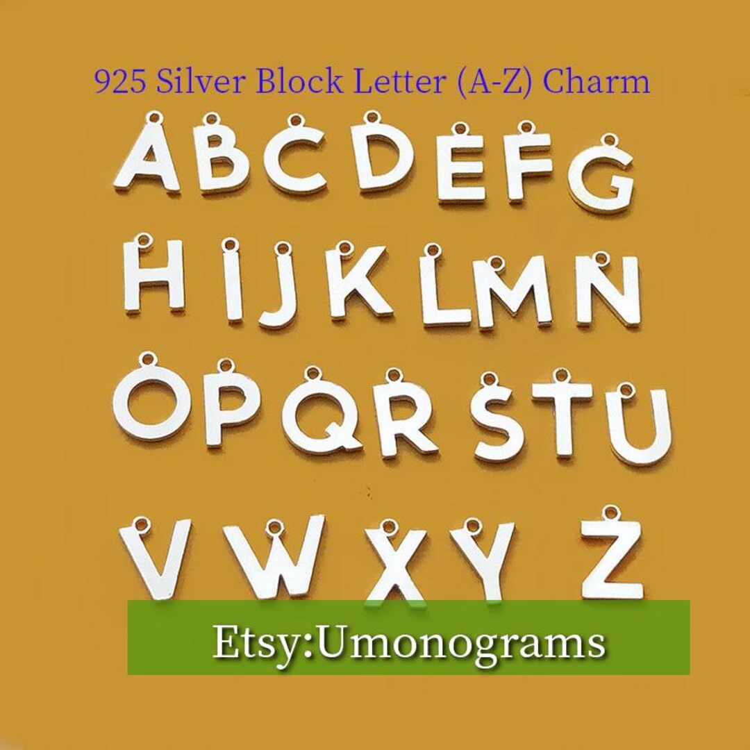 925 Sterling Silver 5.9mm Block Letter (A-Z) Charm 0.8mm Thick 26 ...