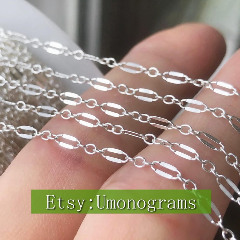 925 Sterling Silver Dapped Long and Short Sequin Chain Footage