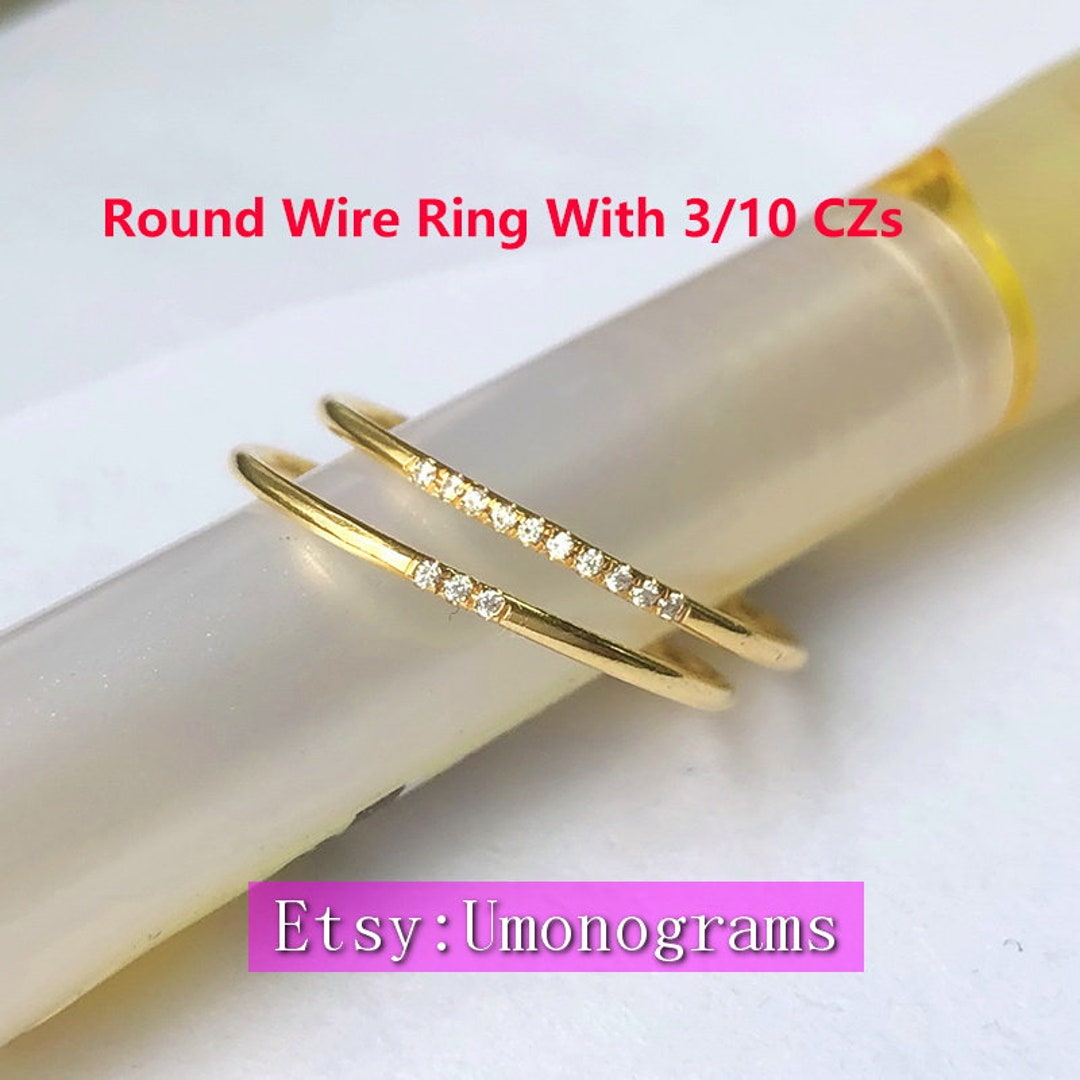 14K Yellow Gold Filled Round Wire Ring With 3/10 Czs Dark Yellow Color ...