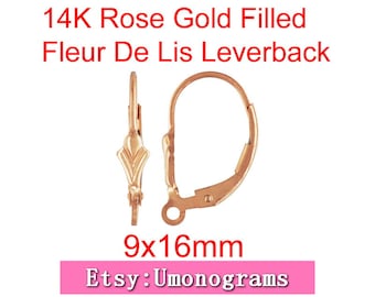 14K Rose Gold Filled Fleur De Lis Leverback With Open Ring Earring Components Wholesale BULK DIY Jewelry Findings 1/20 14kt RGF