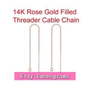 14K Rose Gold Filled Cable Chain Ear Threader Wire With Open Ring Earring Components Wholesale BULK DIY Jewelry Findings 1/20 14kt RGF