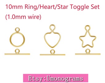 14K Yellow Gold Filled 10mm Toggle Ring/Heart/Star & Bar Set Clasps 1.0mm wire For Bracelet Hight Quality Strong Wholesale Findings 14kt GF