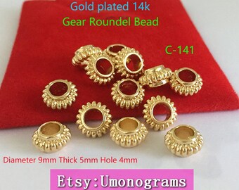 Brass With Gold Plated 14K Gear Roundel Bead  E-Coated Jewelry Findings Wholesale GP (#C-141)