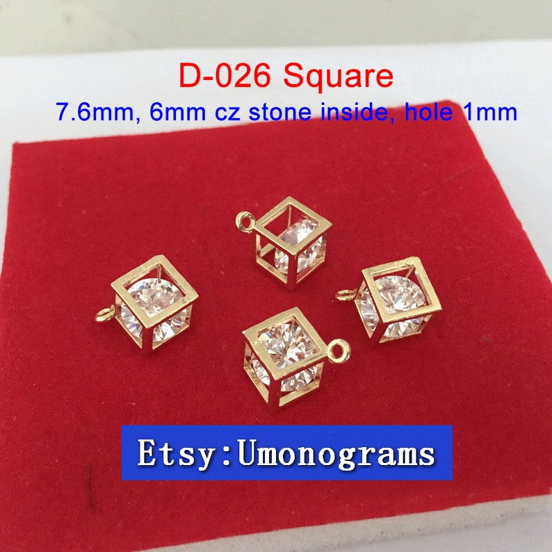 Brass With Gold Plated 14K LanternDiamondSquare Shape Charms White Cz Stone Inside Drop Pendant E-Coated Wholesale GP #D-011,D-025,D-026
