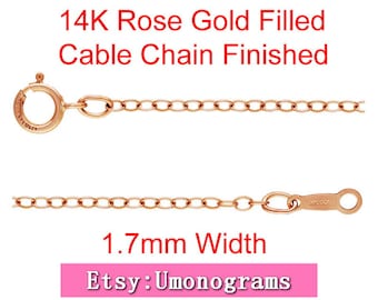 14K Rose Gold Filled 16 Inch/18 Inch 1.7mm Cable Chain Finished Necklace W/Spring Clasp Wholesale BULK DIY Jewelry Findings 1/20 14kt RGF