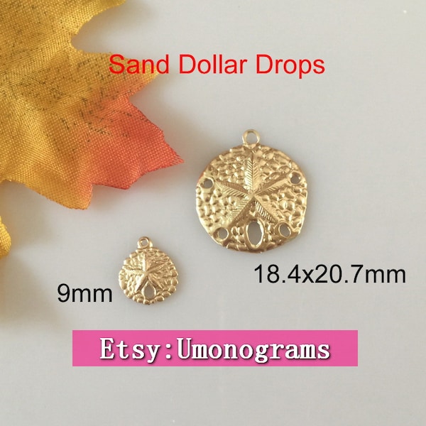 14K Gold Filled Sand Dollar Charms Nautical Beach Seashell Drop Stamping Connector Pendant Wholesale BULK DIY Jewelry Findings 1/20 14kt GF