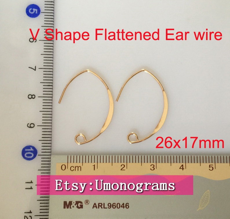 14K Gold Filled Ear Wire V Shape Flattened Hook With Loop Etsy