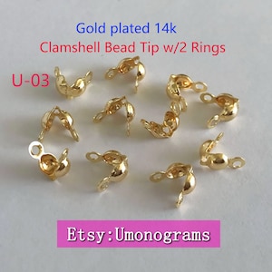 Brass With Gold Plated 14K Clamshell Bead Tip w/2 Rings E-Coated Jewelry Findings Wholesale GP[U-03]