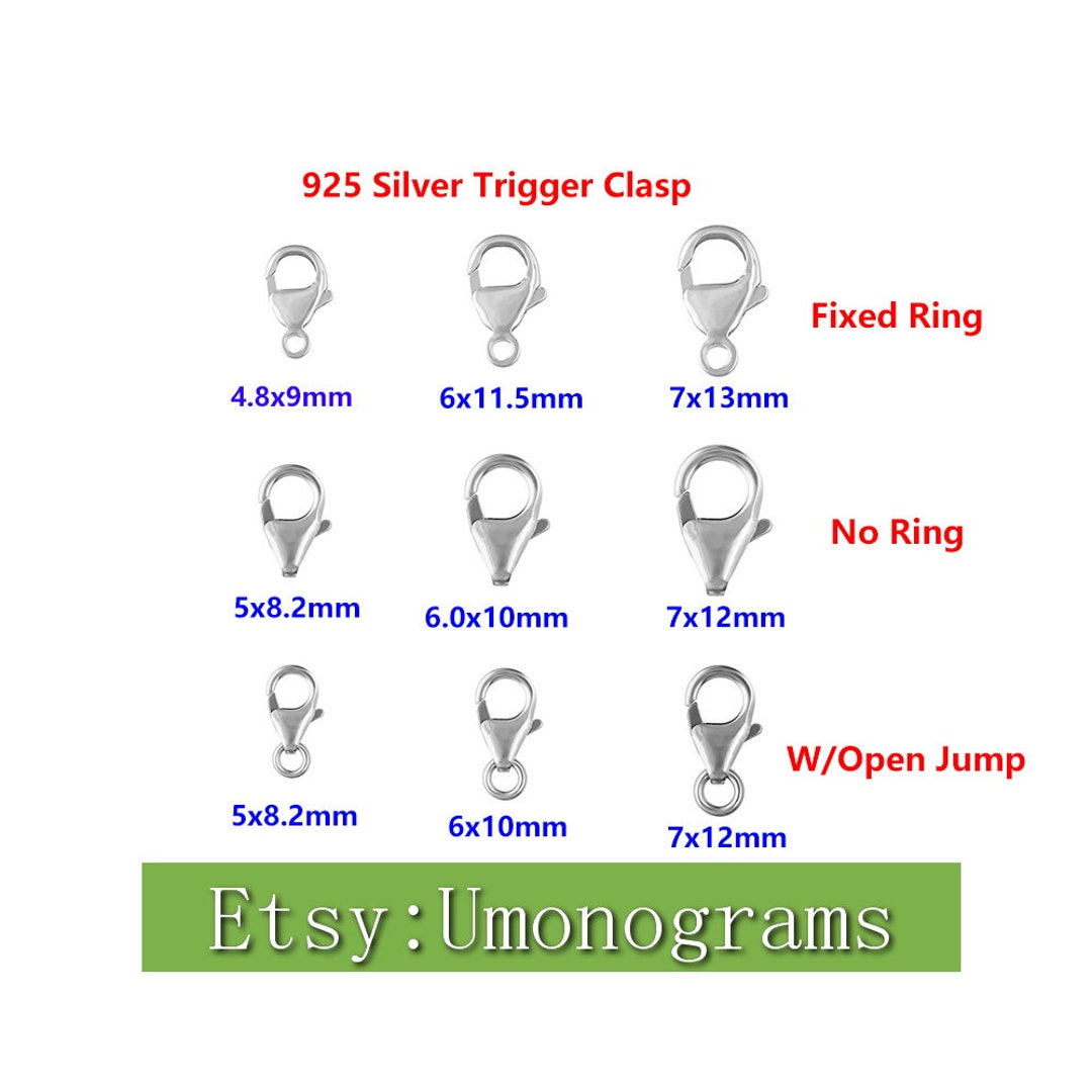925 Sterling Silver Trigger Clasp, Heart Shaped Closed Rings, Made