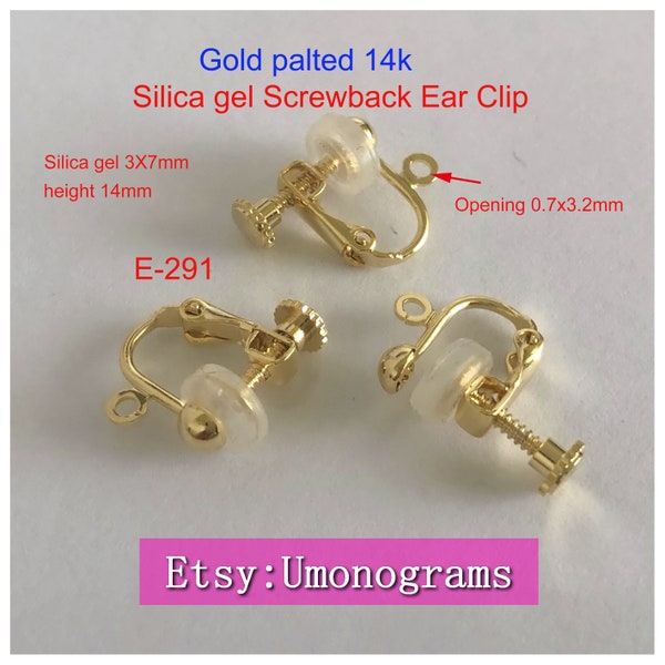 Brass With Gold Plated 14K Silica Gel Screwback Ear Clip-on Non-Pierced Earrings E-Coated Jewelry Findings Wholesale GP (#E-291)
