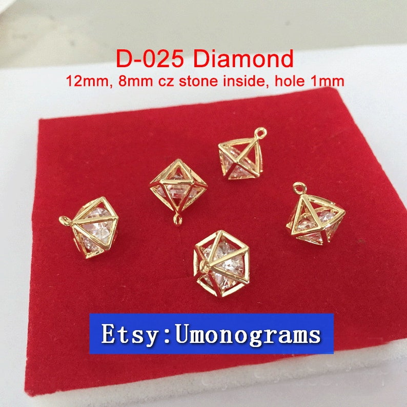 Brass With Gold Plated 14K LanternDiamondSquare Shape Charms White Cz Stone Inside Drop Pendant E-Coated Wholesale GP #D-011,D-025,D-026