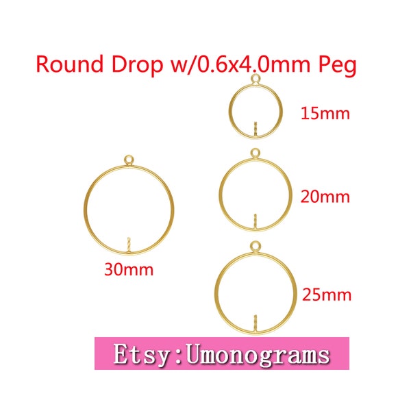 Or jaune 14 carats rempli, goutte ronde de 15/20/25/30 mm avec chevilles de 0,6 x 4,0 mm, bijoux en gros 1/20 14 carats GF