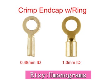 14K Yellow Gold Filled Crimp Endcap w/Ring Crimp Tubes 0.48mm/1.0mm ID Wholesale Bulk DIY Jewelry Findings 1/20 14kt GF