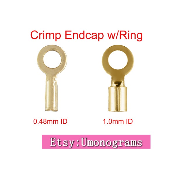 14K Yellow Gold Filled Crimp Endcap w/Ring Crimp Tubes 0.48mm/1.0mm ID Wholesale Bulk DIY Jewelry Findings 1/20 14kt GF
