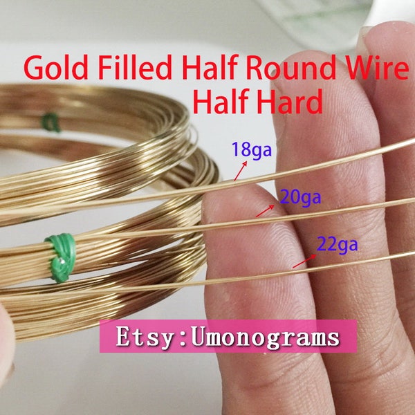 14K Yellow Gold Filled Half Round Wire Half Hard 22/20/18ga (0.64/0.81/1.02mm) Wholesale BULK DIY Jewelry Findings 1/20 14kt GF