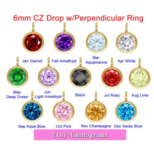 6mm 3A CZ Bezel Drop Birthstone w/Perpendicular Ring 14K Yellow Gold Filled Wholesale DIY Jewelry Findings 1/20 14kt GF