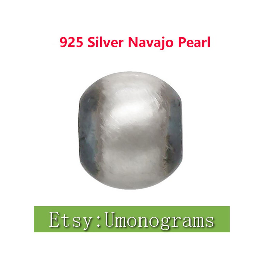 925 Sterling Silver Navajo Pearl Bead, Shiny Light Round Seamless