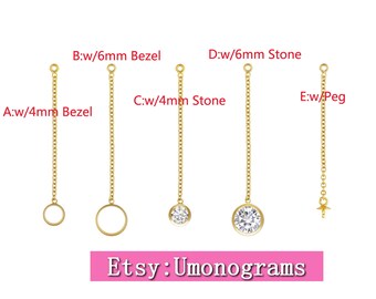 14K Yellow Gold Filled 1" Cable Extender Chain w/4mm or 6mm Bezel Drop/4mm or 6mm   White CZ Drop/Cup & Peg Drop Findings
