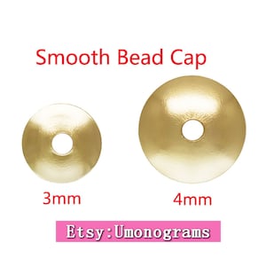 Könnte beinhalten: Zwei glatte Perlenkappen in Gold, eine mit 3 mm und eine mit 4 mm Durchmesser. Etsy: Umonograms