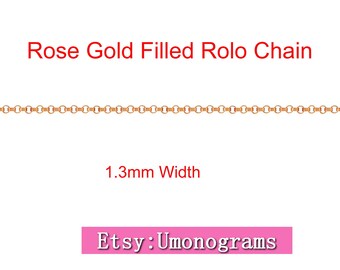 14K Rose Gold Filled Rolo Chain 1.3mm Width Footage Unfinished Rolo Chains by Foot Strong Wholesale BULK DIY Jewelry Findings 1/20 14kt RGF