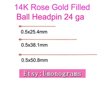 14K Rose Gold Filled Ball Headpin 24 gauge 0.5mm Wire Length 1/1.5/2 inch (25.4/38.1/50.8mm)  Ball Headpins Wholesale 1/20 14kt RGF