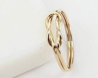 10k Solid Gold Infinity Knot Ring, Yellow Gold Minimalist Love Knot Ring, Dainty Promise Ring, Bridesmaid Gift