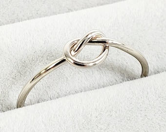 Solid Gold Knot Ring - 14k Solid White Gold Stackable Knot Rings - Delicate 14k Knot Ring, Dainty Gold Ring, Thin Gold Knot Ring, Love Knot