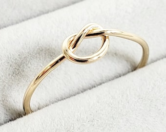 Solid Gold Knot Ring - 14k Solid Yellow Gold Stackable Knot Rings - Delicate 14k Knot Ring, Dainty Gold Ring, Thin Gold Knot Ring, Love Knot