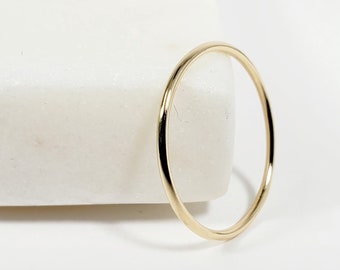 14k Solid Gold 1mm Thin Stacking Ring: Yellow Gold
