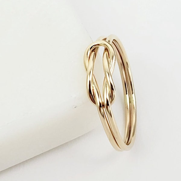 10k Solid Gold Infinity Knot Ring, Yellow Gold Minimalist Love Knot Ring, Dainty Promise Ring, Bridesmaid Gift