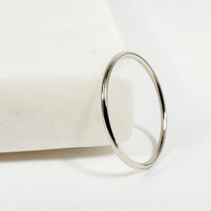14k Solid Gold 1mm Thin Stacking Ring: White Gold