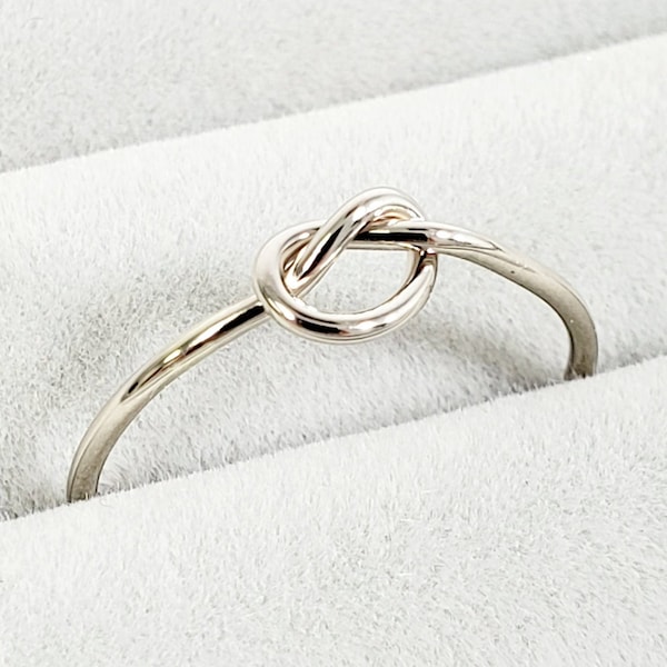 Solid Gold Knot Ring - 14k Solid White Gold Stackable Knot Rings - Delicate 14k Knot Ring, Dainty Gold Ring, Thin Gold Knot Ring, Love Knot