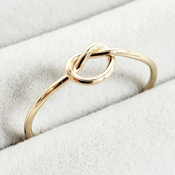 Solid Gold Knot Ring - 14k Solid Yellow Gold Stackable Knot Rings - Delicate 14k Knot Ring, Dainty Gold Ring, Thin Gold Knot Ring, Love Knot
