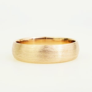 14k Solid Gold 5mm Wedding Band - Men's Wedding Band - Low Dome, Light Brushed Surface Finish - Comfort Fit Wedding Ring