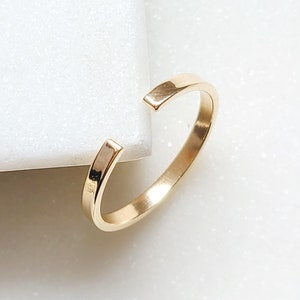 14k Solid Gold Open Cuff Ring, Minimalist Open Ring, Dainty Stackable 2mm Flat Band for Women, Wedding Band