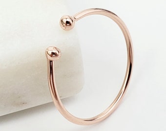 Solid 14k Gold Thin Stacking Cuff Ring - 14k Solid Rose Gold Minimalist Stackable Rings - Delicate, Dainty, Smooth Polish & Shiny Finish