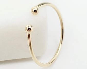 Solid 14k Gold Thin Stacking Cuff Ring - 14k Solid Yellow Gold Minimalist Stackable Rings - Delicate, Dainty, Smooth Polish & Shiny Finish
