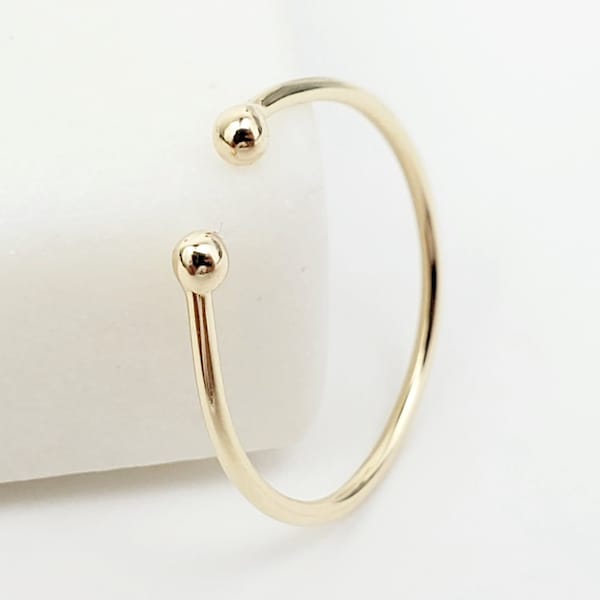 14k Solid Gold Open Ring, 14k Yellow Gold Open Cuff Ring, Minimalist, Dainty Stackable Ring, Thin Everyday Gold Ring, Adjustable Ring