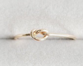 14k Solid Gold Tight Knot Ring - Yellow Gold Minimalist Love Knot Ring - Delicate, Dainty Promise Ring - Bridesmaid Gift