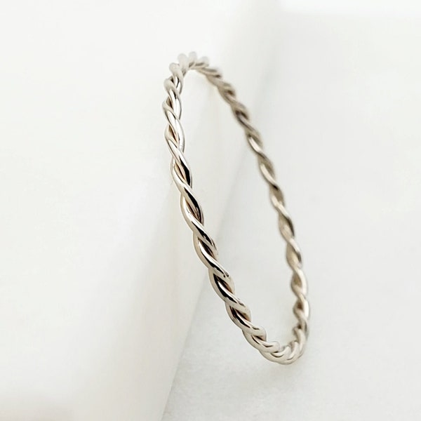 10k Solid Gold Twist Ring, 10k White Gold Twist Rope Ring, Gold Braided Ring, Dainty Stacking Ring, Minimalist Everyday Ring