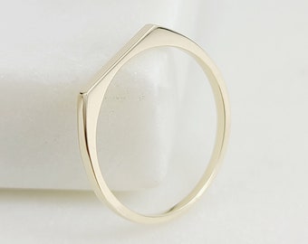 10k Solid Gold Flat Top Ring, Gold Bar Ring, Minimalist Dainty Delicate Stackable Ring, Everyday Jewelry