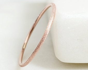 14k Solid Gold 1mm Thin Stacking Ring: Matte Finish Rose Gold