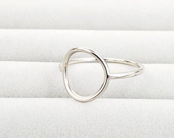 14k Solid Gold Open Circle Halo Ring: White Gold