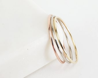 Set of 10k Solid Gold Very Thin Stacking Rings, 0.8mm Dainty Stackable Gold Ring, Delicate Everyday Gold Ring, Minimalist Wedding Ring