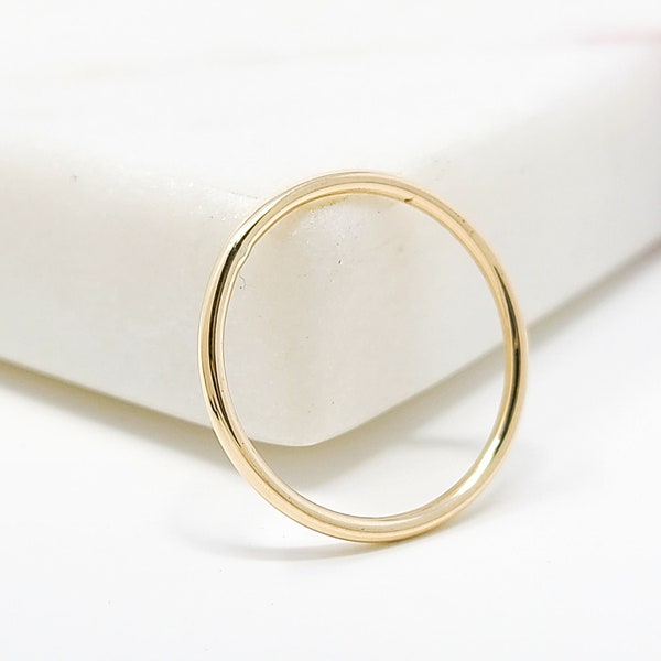 10k Solid Gold Dainty Stacking Ring, 1.3mm Yellow Gold Thin Ring, Thin Wedding Band, Simple Gold Ring, Minimalist Delicate Gold Ring